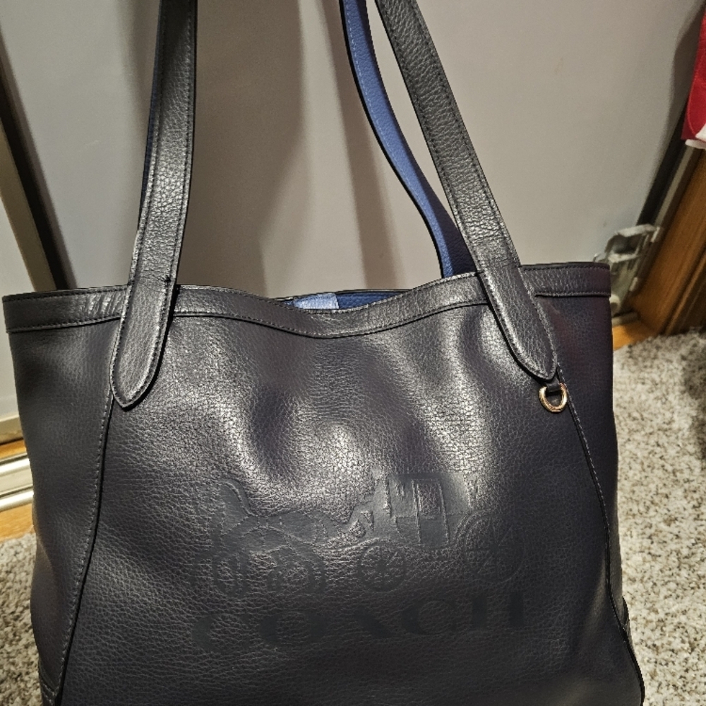 Coach Navy Blue Coach Horse Leather Tote Bag